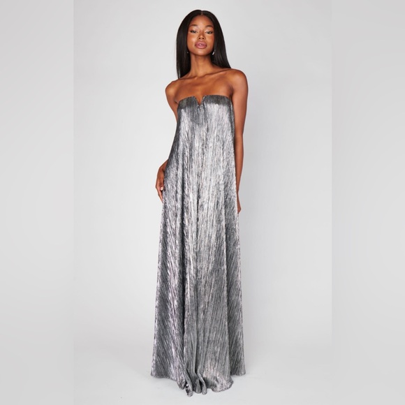 Show Me Your MuMu Dresses & Skirts - NWT Show Me Your Mumu Athena Maxi Dress size Medium M Silver Pleated strapless